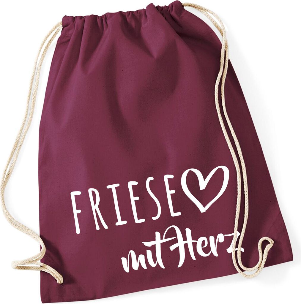 Huuraa Turnbeutel Friese mit Herz 12 Liter Burgundy Baumwolle Rucksack Geschenkidee