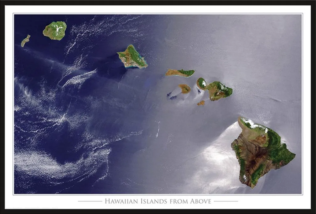 Affiche NASA Îles Hawaïennes avec cadre Maxi Shinsuke® noir 61x91,5 cm