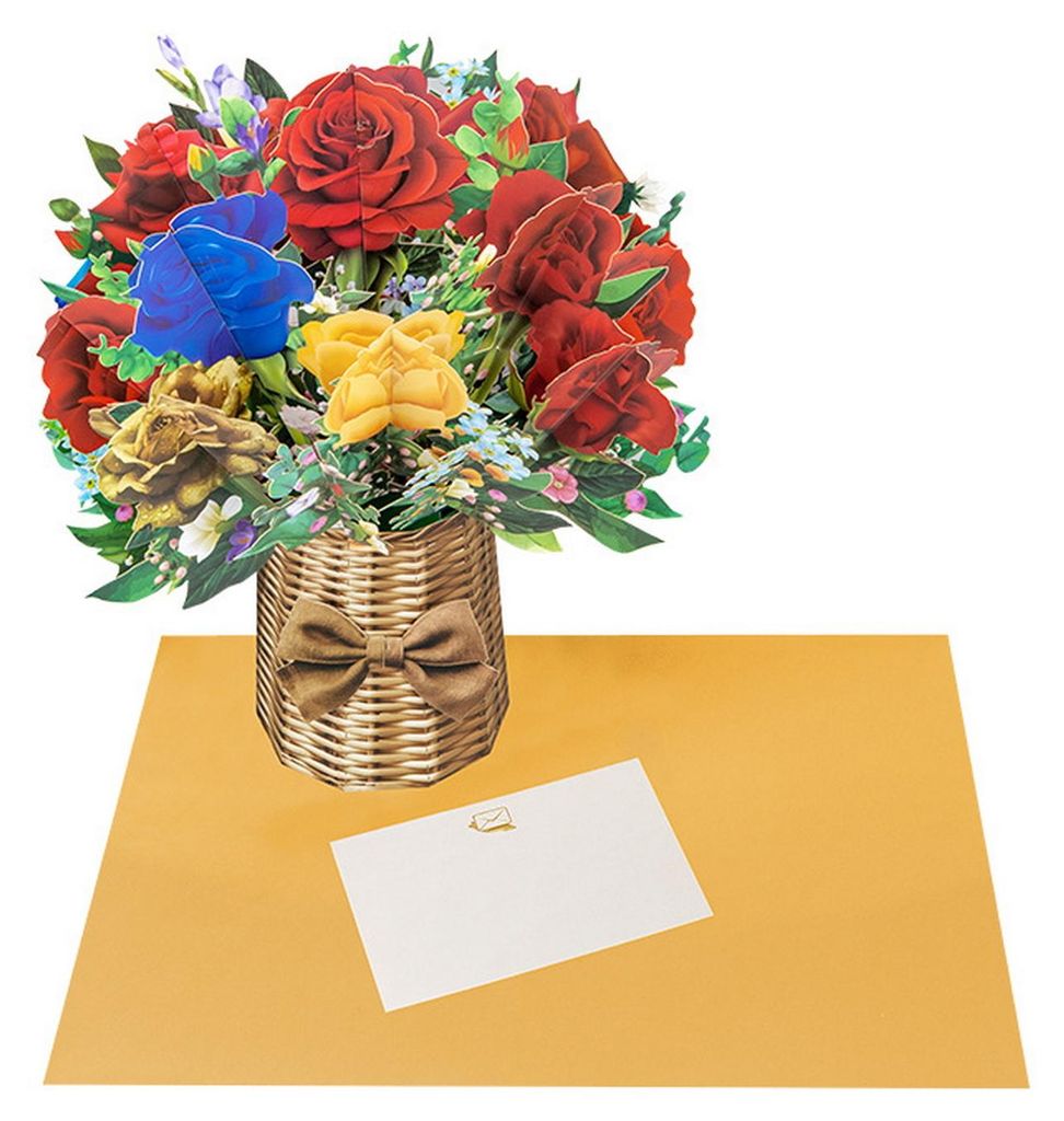 Pop-up-Karten mit Papierblumen, 3D-Blumenstrauß-Grußkarte mit Umschlag und Notiz für Muttertag, Schulabschluss, Jahrestag, Geburtstag, Glückwü...