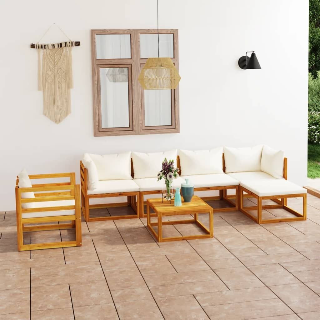 ZMH 7-tlg. Garten-Lounge-Set mit Auflagen Creme Massivholz Akazie