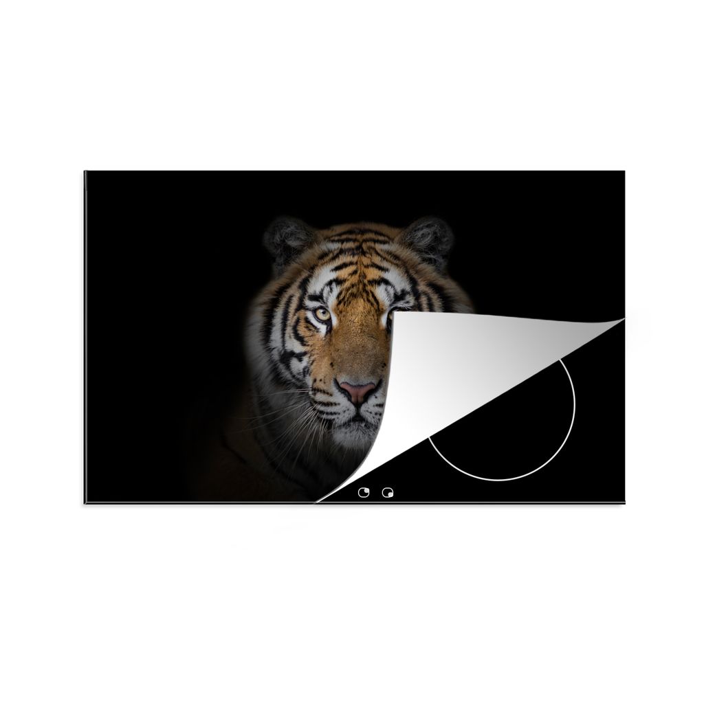 KitchenYeah Herdabdeckplatte Tiger - Wildtiere - Porträt - Schwarz - Tiere , 90x52cm, Küche Deko, Glaskeramikkochfeld Herdabdeckung, Abdeckplat...