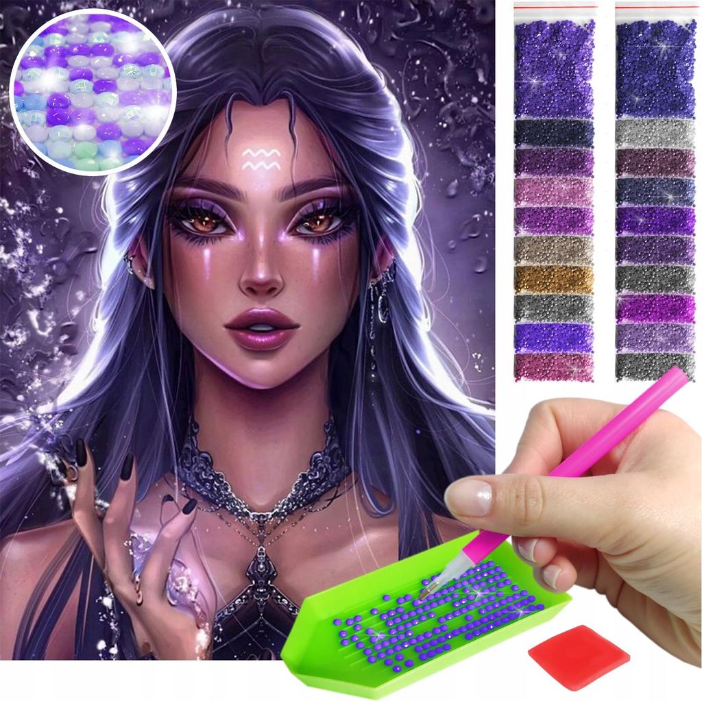 ARTULIO - Diamond Painting Set - Fantasy Frauenporträt - 40 x 30 cm - AB Steine, AB Diamant - 5D Diamant Painting, Crystal Art