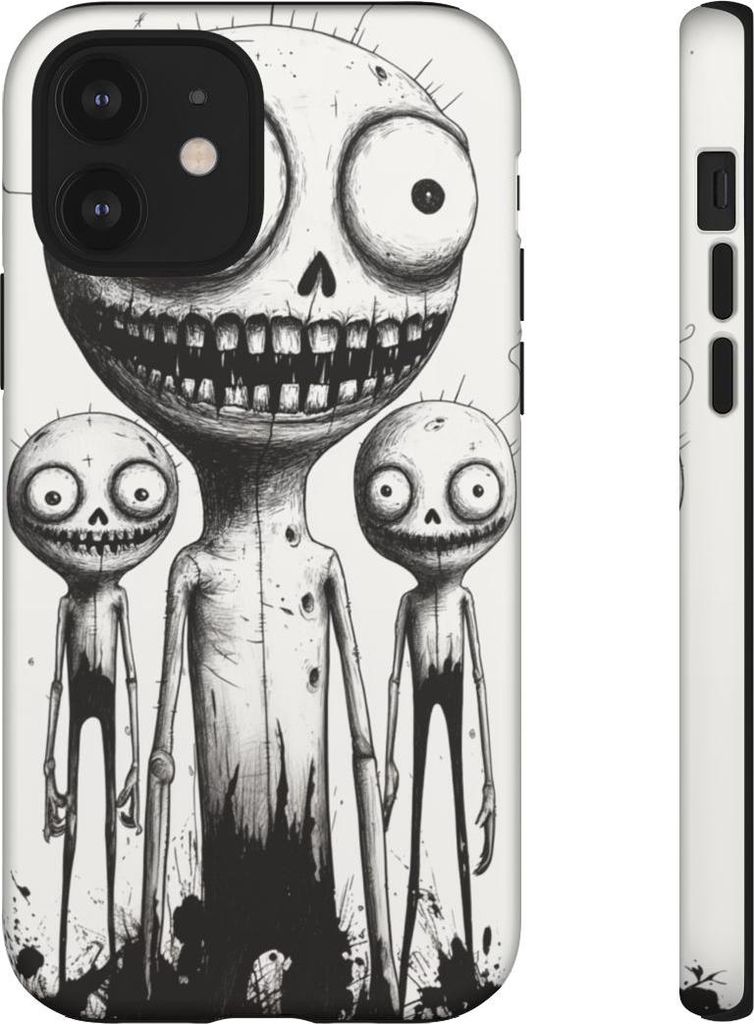 Drei lustige Monster in Linienzeichnung – Hülle Kompatibel mit iPhone 12