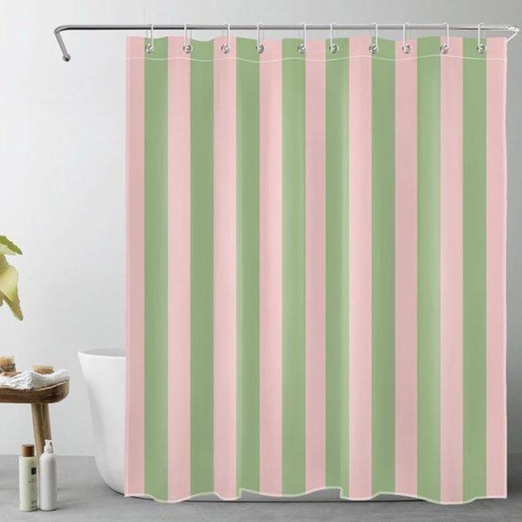 Rosa und grün gestreiftes Badezimmerventilatorgitter, modernes abstraktes minimalistisches vertikales gestreiftes Duschgitter, retroästhetische B...