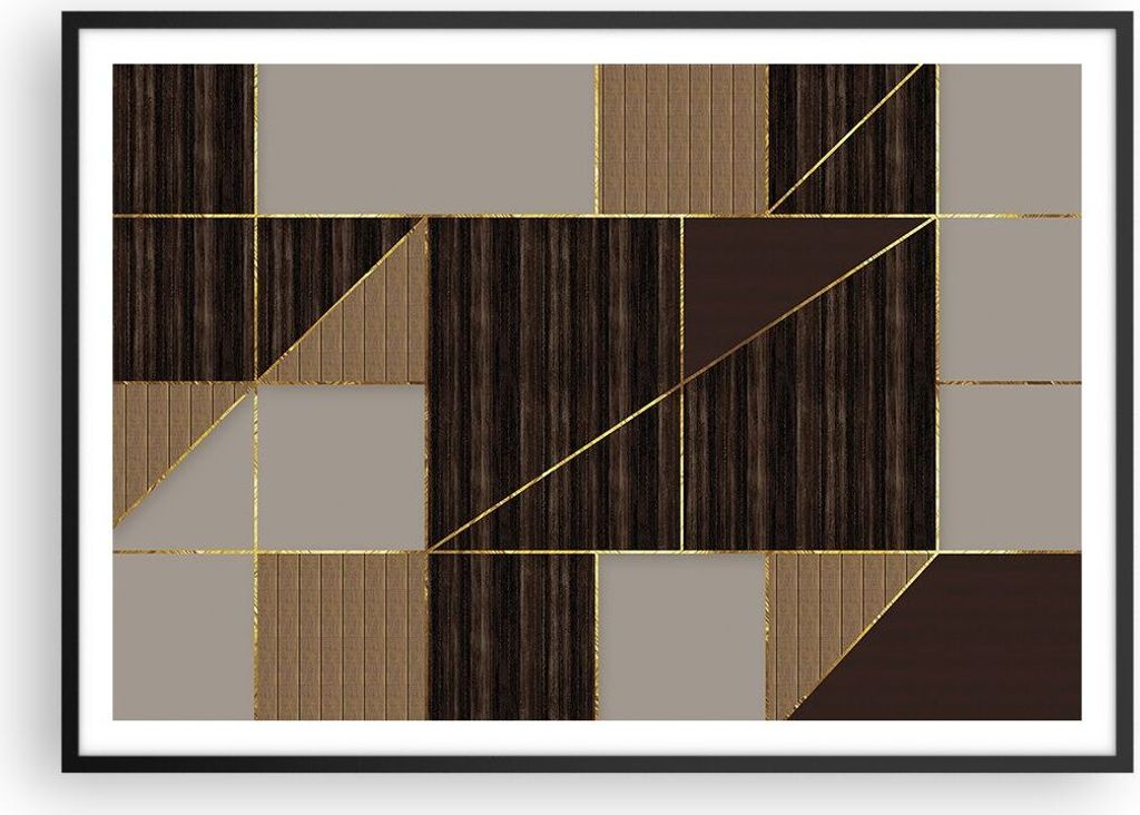 Gerahmtes Poster - Schwarzer Rahmen - Rechtecke Quadrate Braun - 100x70 cm - Wand Bild - Wanddeko - Wandbilder - Kunstposter - Wandposter - Bilderr...
