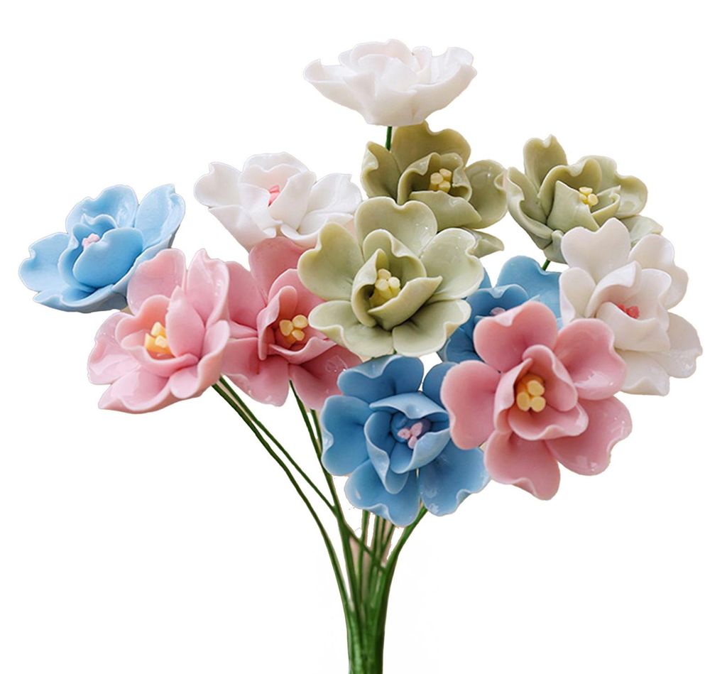 Handgefertigte 3D-Keramikblume, realistische künstliche Blumendekoration, ewiger Blumenstrauß für Wohnzimmer, Esstisch, Büro, Heimvase.