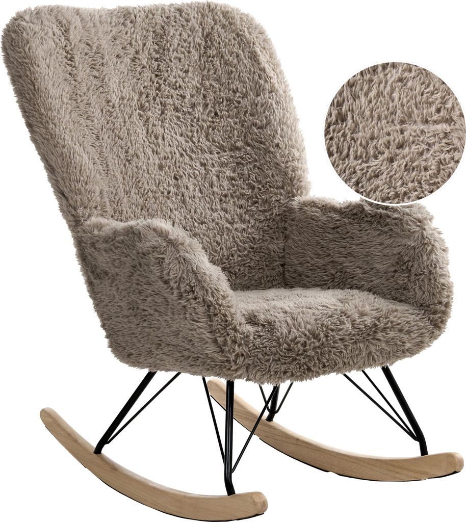 BELIANI Schaukelstuhl Taupe Kunstfell Gepolstert mit Holzbeinen Landhausstil Skandinavisch Modern Pelz Fell für Babyzimmer Kinderzimmer Wohnzimmer