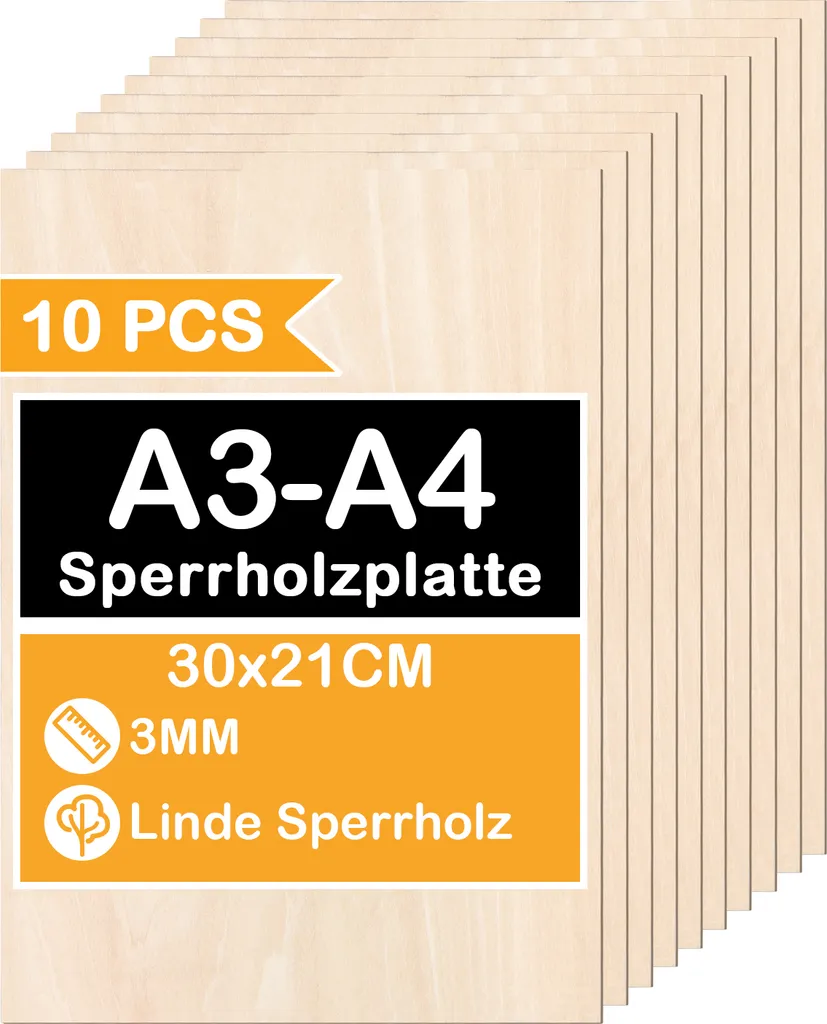 Pannelli Legno Jayseuw 3mm A3/A4 per Taglio Laser e Modellismo