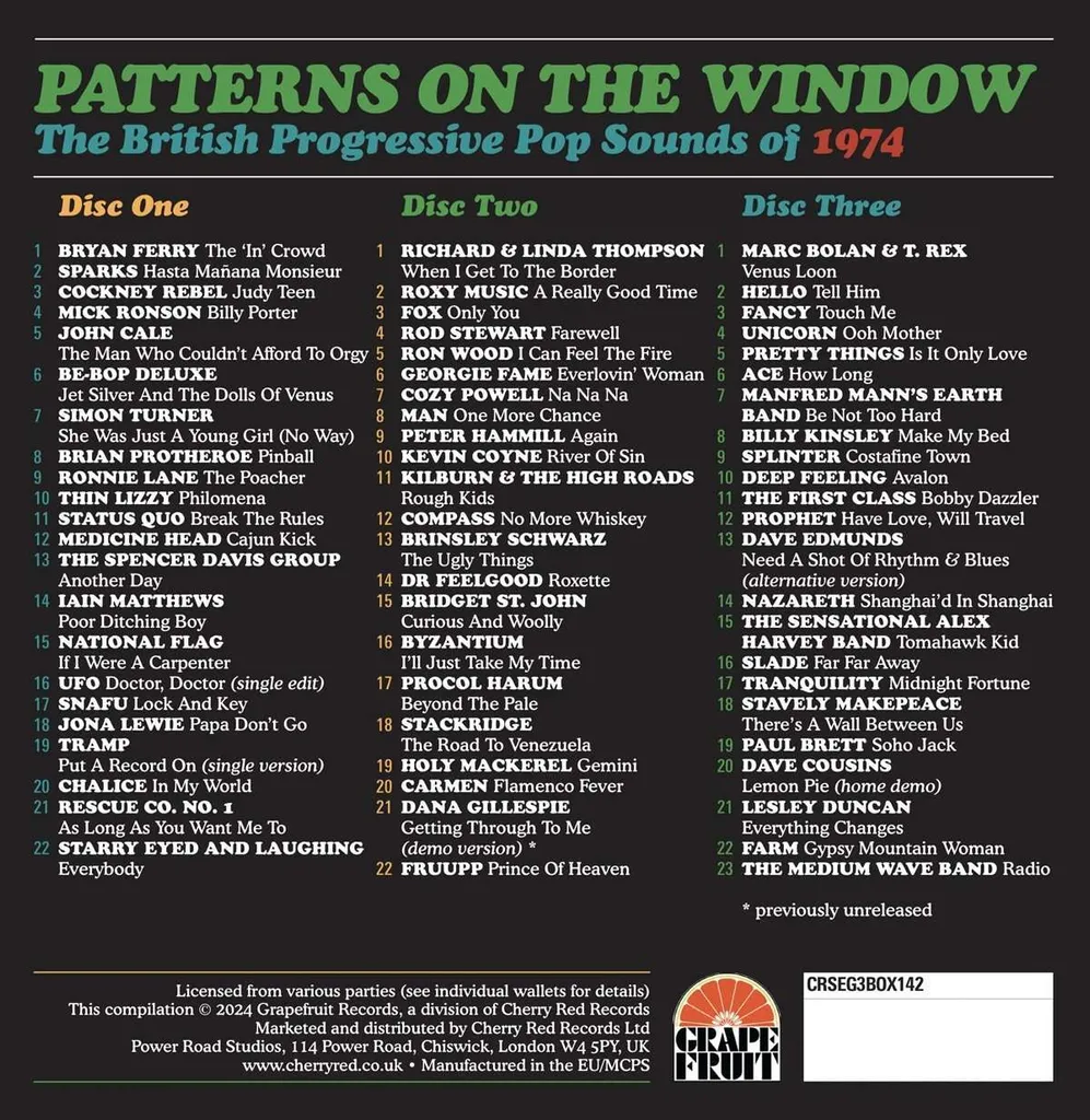 Compilation Patterns On The Window : Les Raretés Pop 1974 Enfin en CD