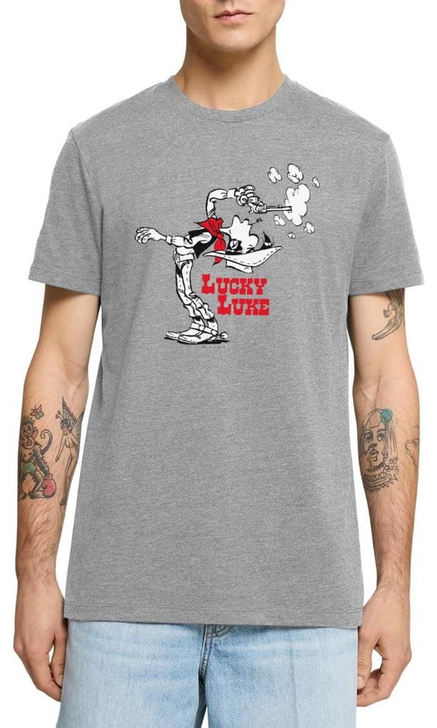 Spreadshirt Lucky Luke Knallharter Cowboy Männer Premium T-Shirt, XL, Grau meliert