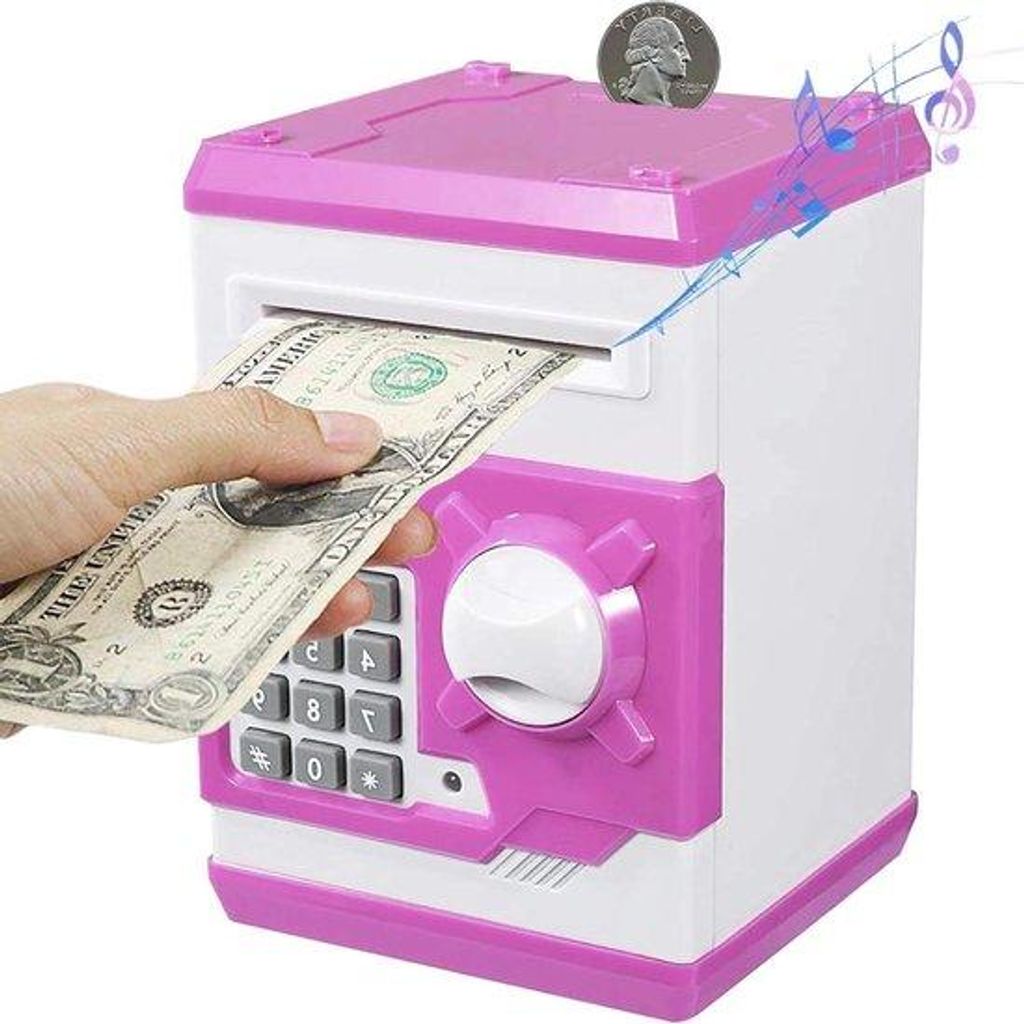 Elektronische Geldkassette - Kinderwunschbox - Automat mit Sprachausgabe - Weiß - Rosa