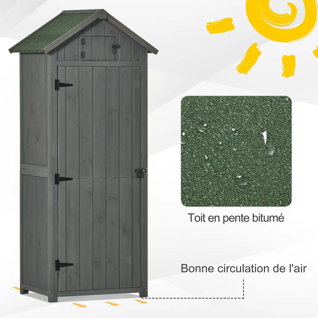 Rangement extérieur pour balcon et terrasse armoire bois 2 portes gris - 4