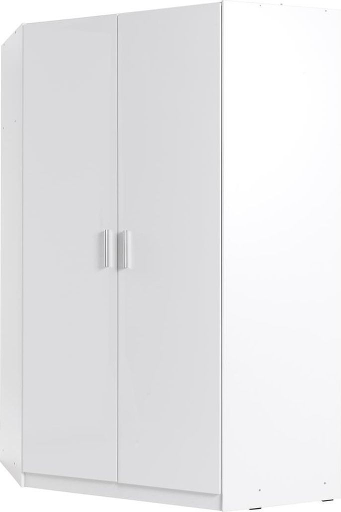 Eckkleiderschrank 117 cm FUNZA 5 – Alpinweiß / Hochglanzweiß