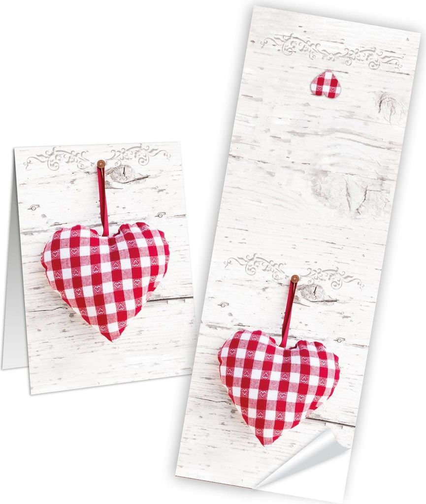 Herz Aufkleber länglich rot weiß kariert 5 x 14,8 cm 10 Stück25 Stück