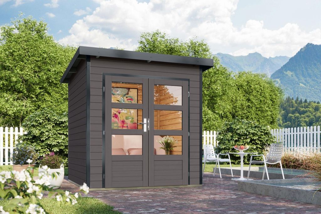 Karibu Gartenhaus Hybridhaus Metall Pluto 1 terragrau Metall anthrazit 200x200x219 cm