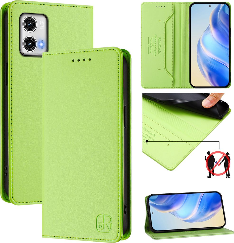 Lederhülle für Motorola Moto G73 Hülle Flip Brieftasche Kartenfächern Ständer Schutzhülle Grün
