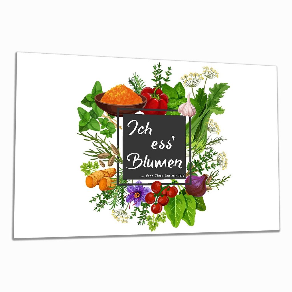 Wallario Herdabdeckplatte aus Glas, Größe 80 x 52 cm 1-teilig, Motiv Ich ess Blumen - Gemüse und Kräuter