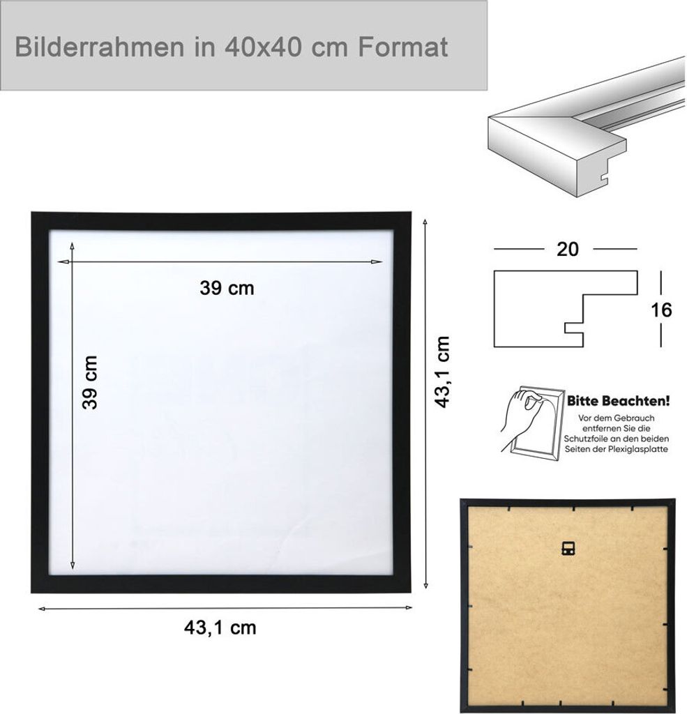 3er 5er Pack Hekla Set Holzrahmen Foto Bilderrahmen Wanddeko Collage Poster Rahmen - Farbe: 5er Pack Weiß | Format: 40x40