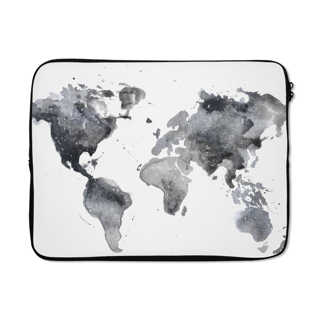 MuchoWow Laptop Hülle 17 Zoll Laptoptasche Weltkarte - Abstrakt - Grau - Aquarell - Zipper - Schutzabdeckung