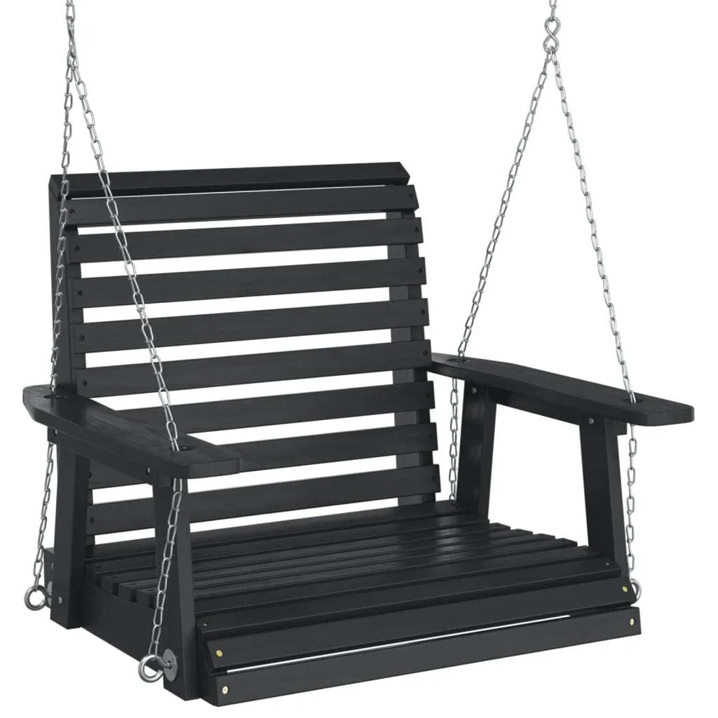 Chaise Suspendue de Terrasse en Sapin Noir Robuste et Chaînes en Métal