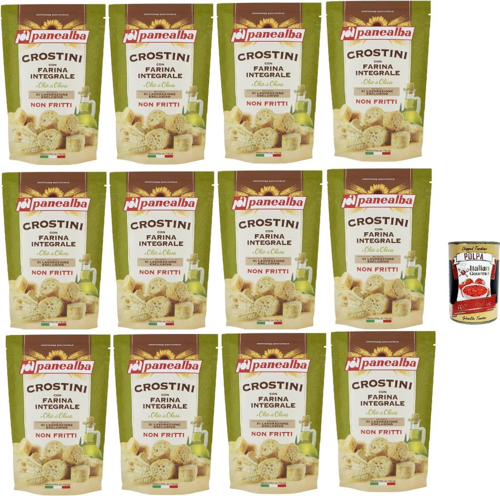 Panealba Crostini con Farina Integrale e Olio di Oliva, Croutons mit Vollmehl und Olivenöl Gesalzener Snack Nicht Gebraten Nicht Frittiertes, 12x ...