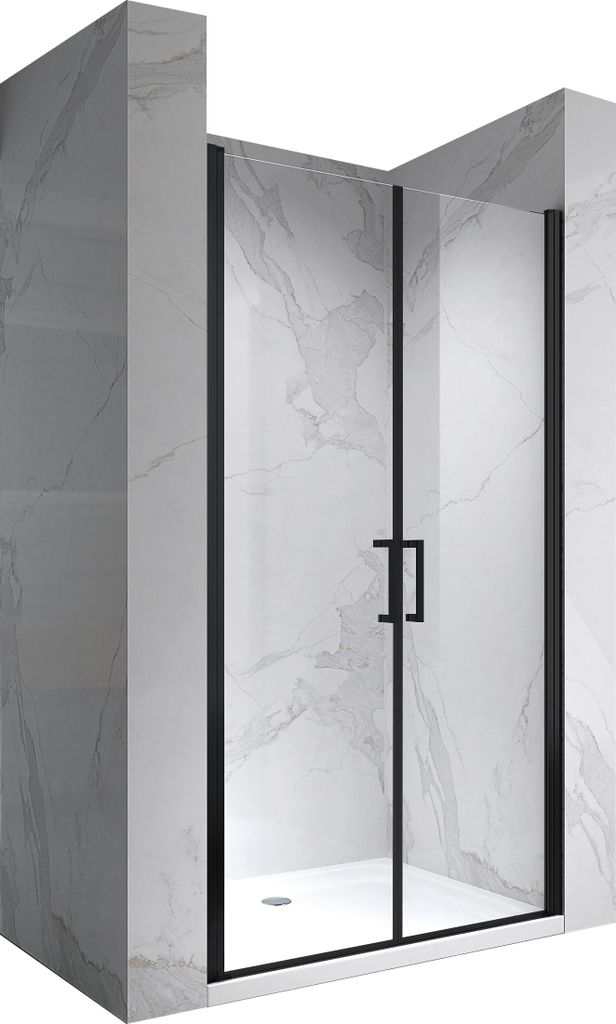 i-flair schwarze Duschtür 80-83 cm - Höhe: 180 cm, aus durchsichtigem 6 mm Sicherheitsglas, Edelstahlgriffe