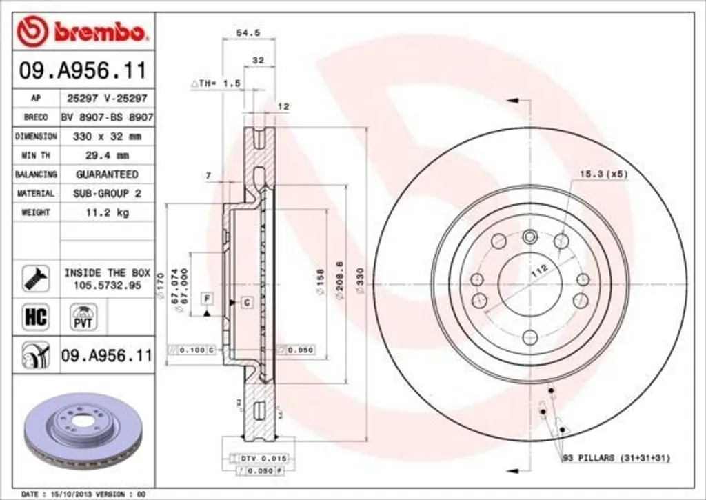 Brembo 09.A956.11 Disque de Frein Haute Performance pour Mercedes GLE W166
