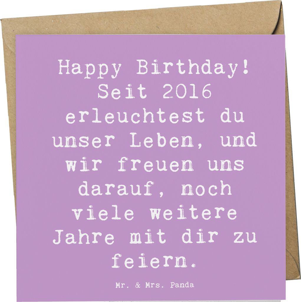 Mr. & Mrs. Panda Glückwunschkarte Spruch 2016 Geburtstag - Lavendeltraum - Geschenk, unser Leben erleuchtest, Geburtsjahr, Geburtstagsgeschenk, Al...