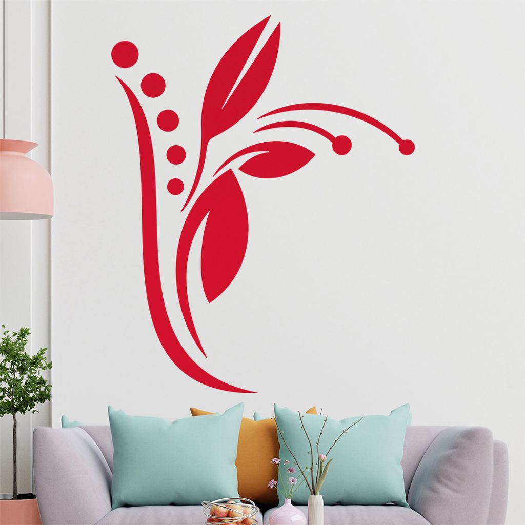 Blume - Linien Punkte Wandtattoo in 6 Größen - Wandaufkleber Wall Sticker - Dekoration, Küche, Wohnzimmer, Schlafzimmer, Badezimmer