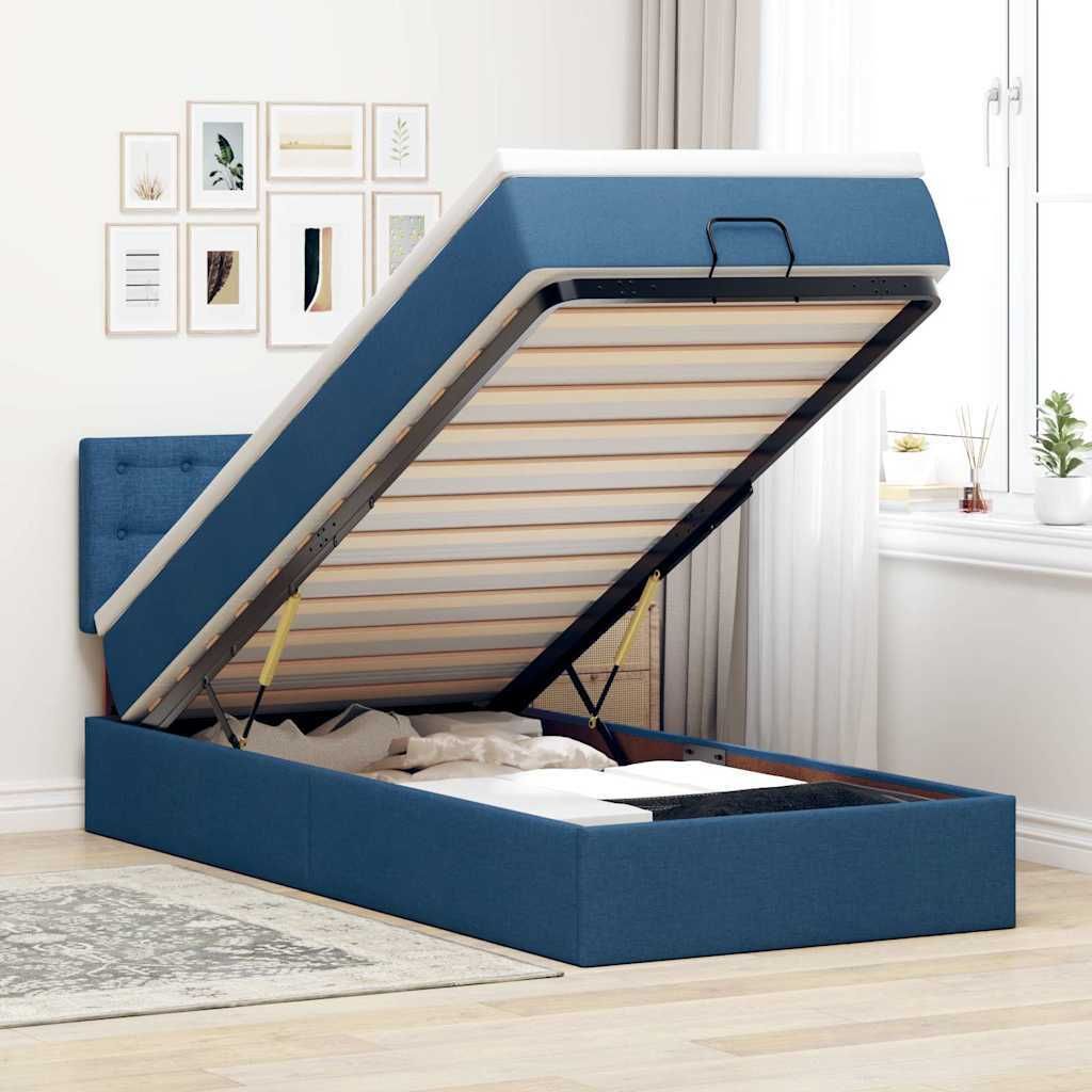 Möbel Ottoman-Bett mit Matratze & LEDs Blau 80x200 cm Stoff 3312435