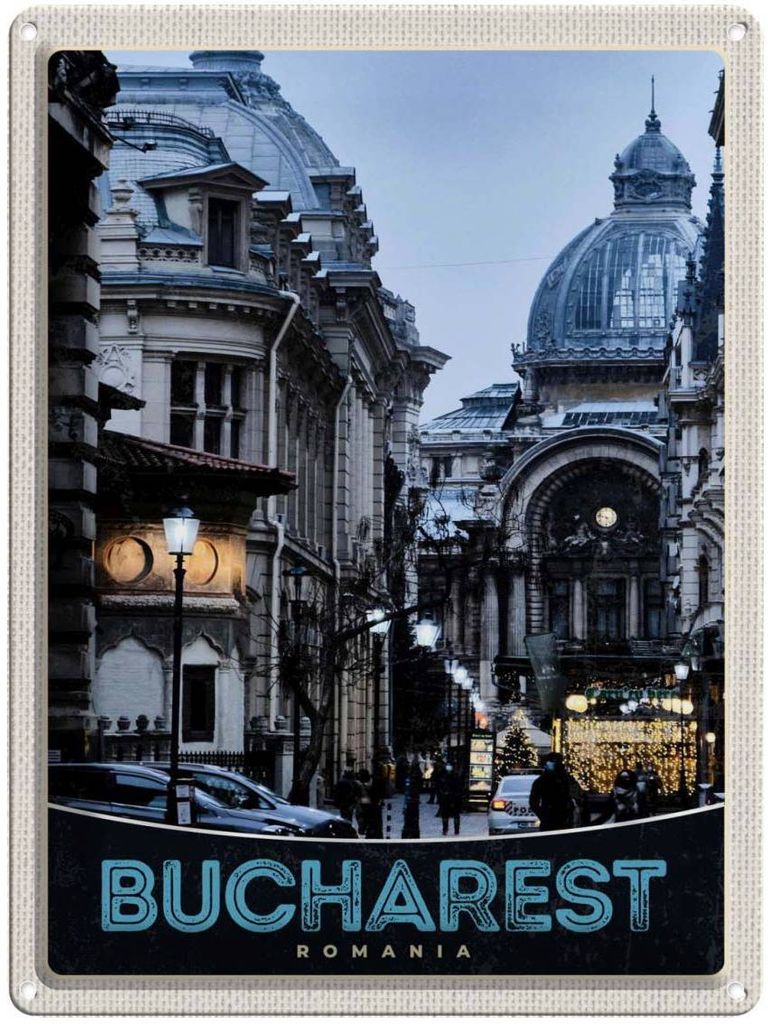 vianmo Blechschild 40x30 cm Bukarest Romänien Häuser Architektur Stadt Bildmotiv Reisemotiv Abenteuer Reisen Europa Urlaub