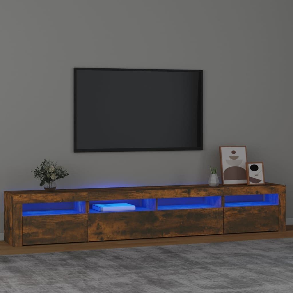 (Angebot 2026)TV-Schrank - Moderner Stil - Fernsehtisch Wohnzimmer - mit LED-Leuchten Räuchereiche 240x35x40 cm GermanyMöbel 72820 - TV-Schränke