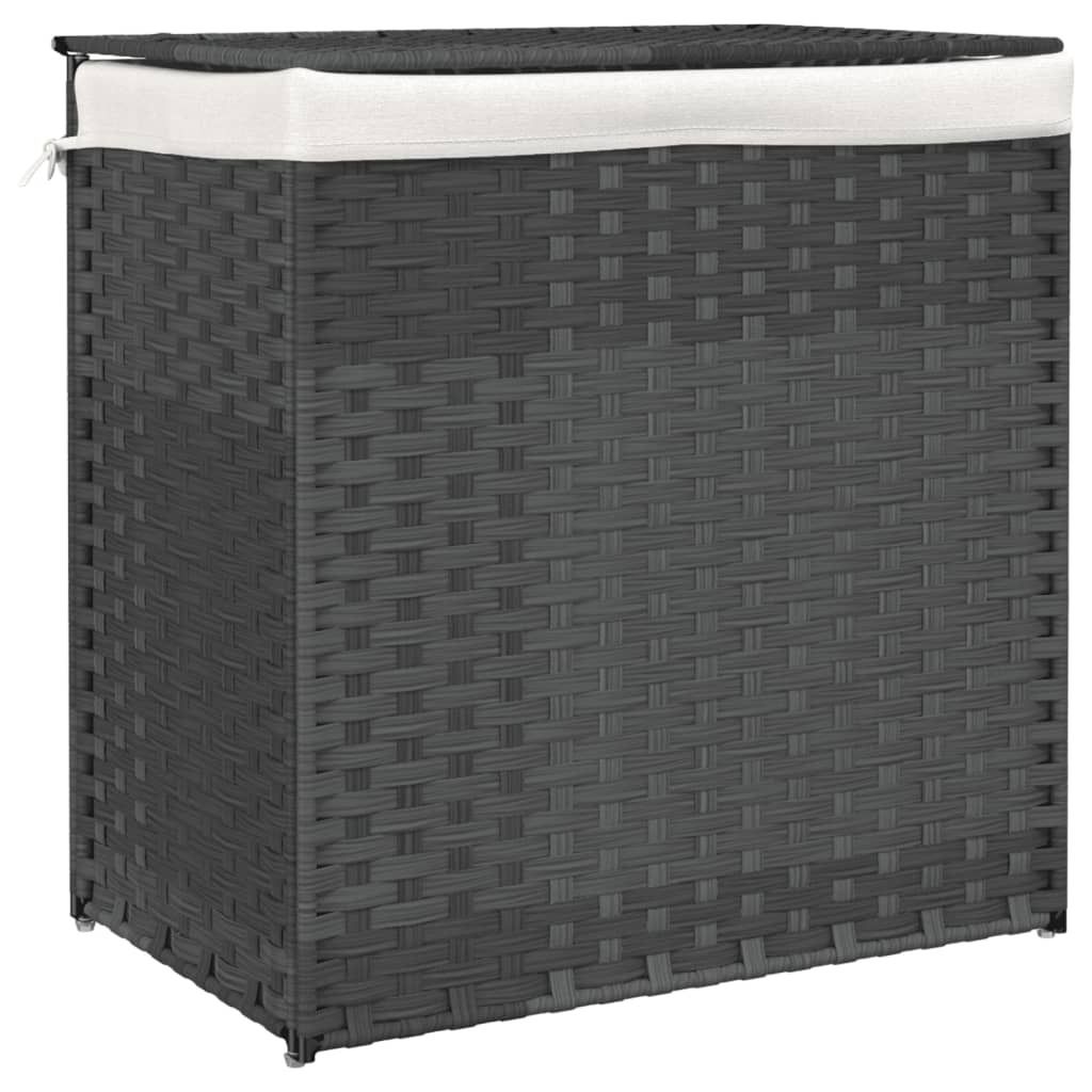 Wäschekorb mit 2 Fächern Grau 53x35x57 cm Poly Rattan Produktbild 