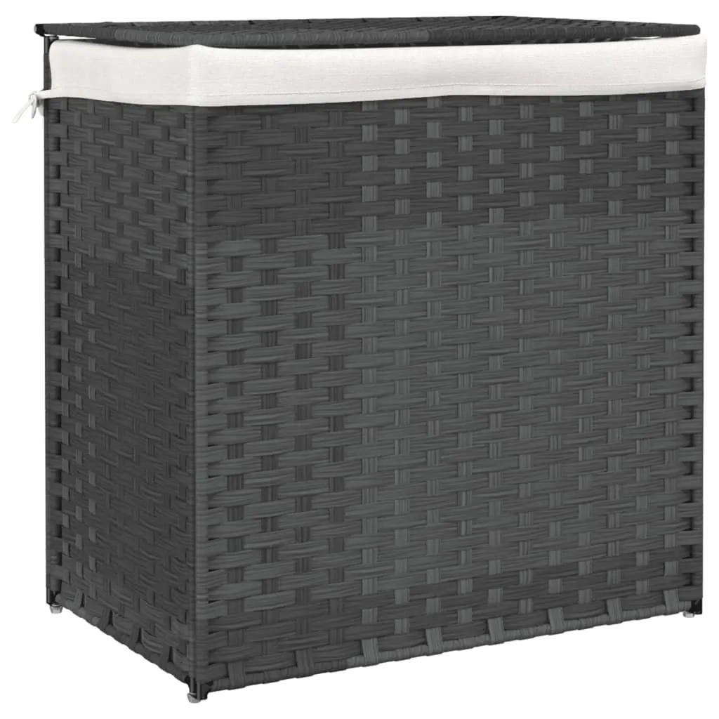 Cesto portabiancheria a 2 scomparti Grigio 53x35x57 cm Poly rattan
