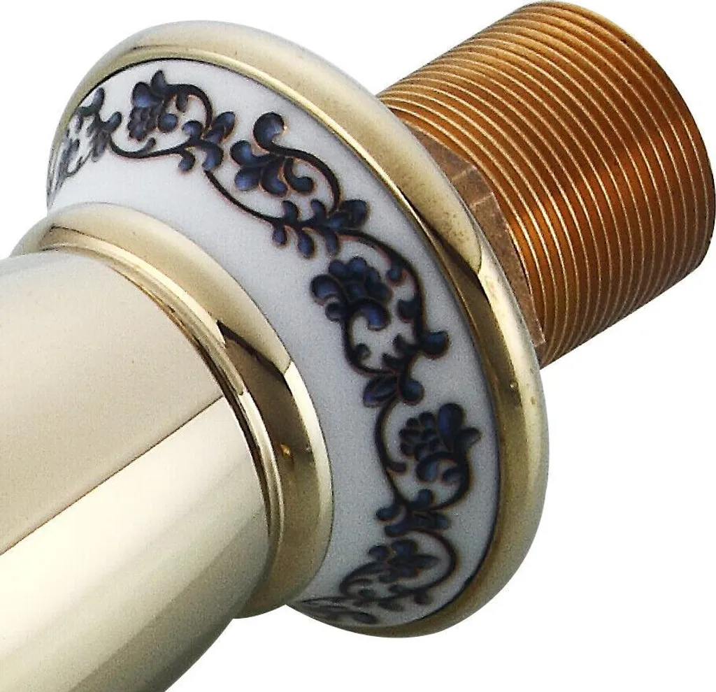 Robinetterie de lavabo laiton et céramique, finition dorée éclatante