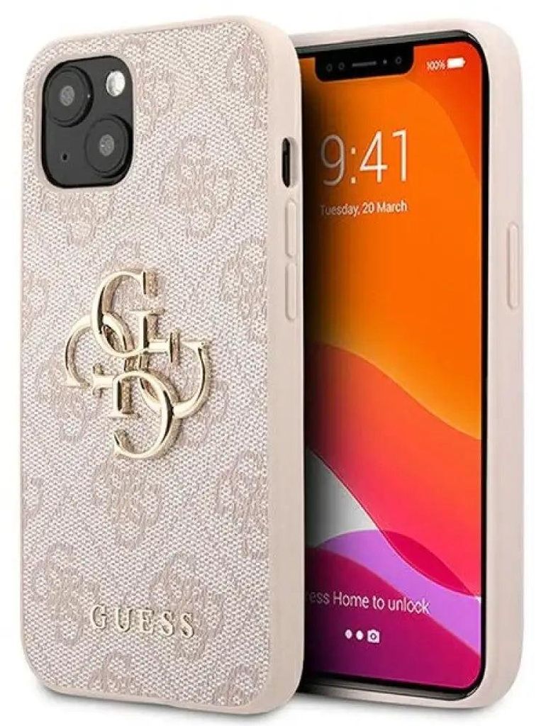 Guess Polyurethan4G Metal Logo Case für iPhone 13 Pink Produktbild 