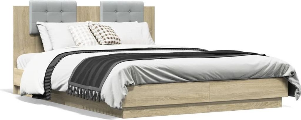 Maison Exclusive - Bettgestell mit Kopfteil & LED-Leuchten Sonoma-Eiche 140x200 cm