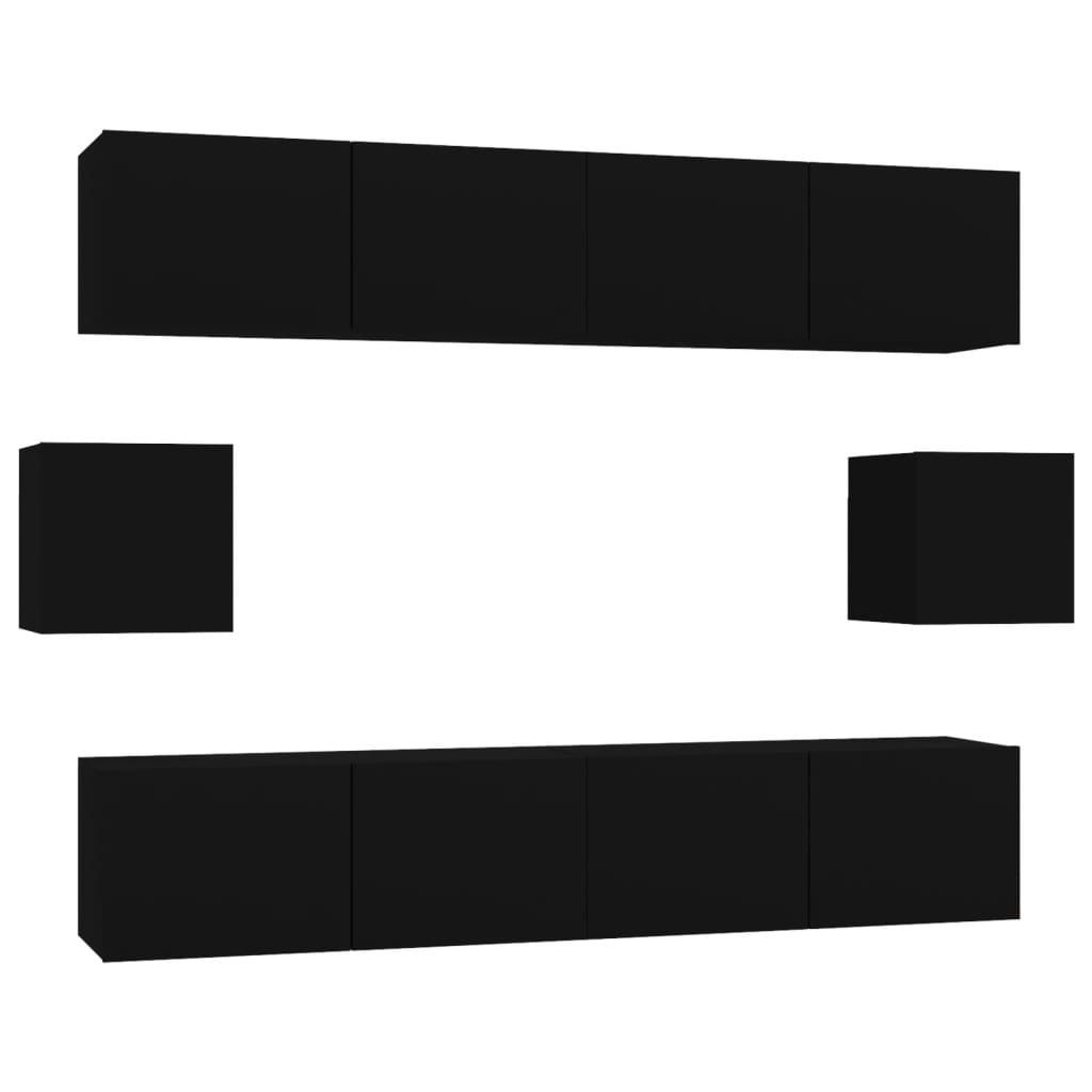 "WINTER SALE" 6-tlg. TV-Schrank-Set - TV-Regal - Fernsehkommode - Schwarz Holzwerkstoff - TV-Lowboard NEU2063540