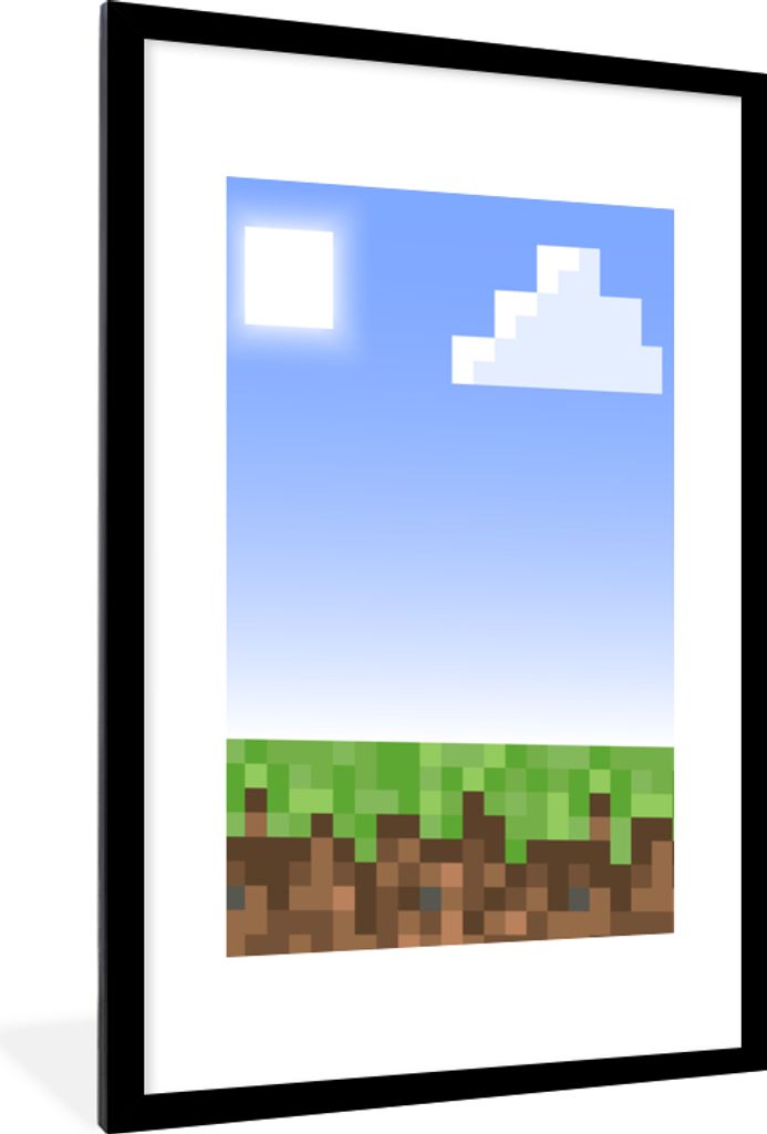 MuchoWow Gerahmtes Poster Spielen - Pixel - Spielen - Gras - Minecraft 60x90 cm - Poster mit Schwarzem Bilderrahmen Wandposter Rahmen Foto Bilder...