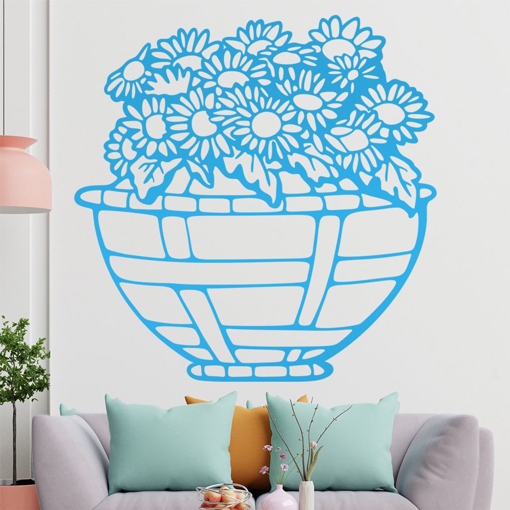 Sonnenblume - Korb - Pflanze Wandtattoo in 6 Größen - Wandaufkleber Wall Sticker - Dekoration, Küche, Wohnzimmer, Schlafzimmer, Badezimmer