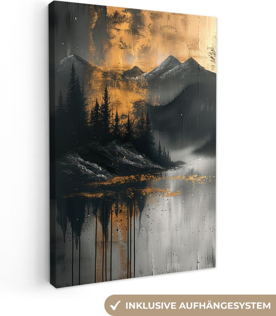 MuchoWow - Leinwandbilder - Natur - Abstrakt - Landschaft - Modern, Wandbild, Wanddeko Bilder Wohnzimmer, 80x120 cm