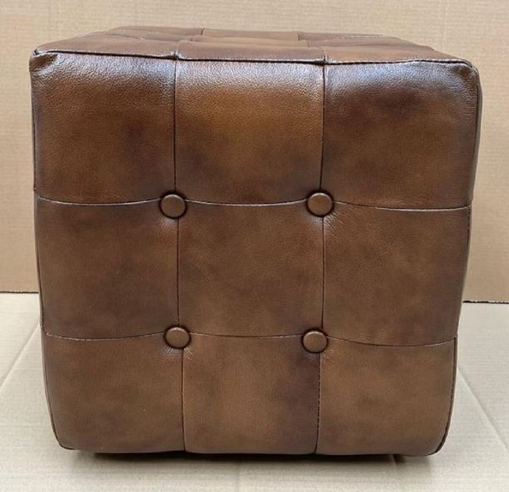 Casa Padrino Luxus Chesterfield Leder Hocker Braun 40 x 40 x H. 40 cm - Echtleder Fußhocker - Echtleder Würfelhocker - Chesterfield Wohnzimmer - ...
