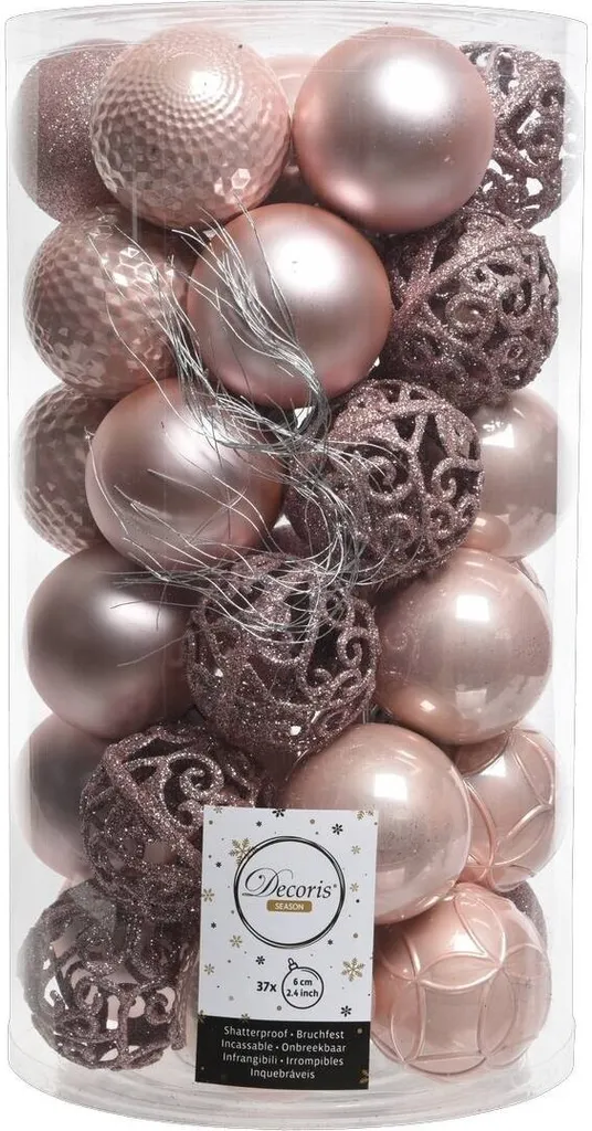 Boules de Noël 6cm Rose en Plastique Résistant - Coffret de 37 Unités