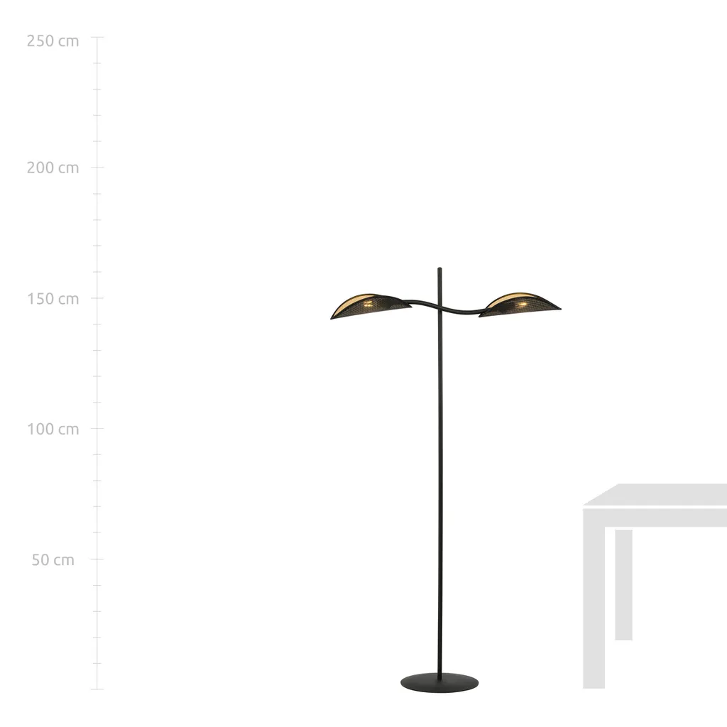 Lampadaire de Salon Moderne LOTUS LP2 Noir et Or avec 2 Sources E14