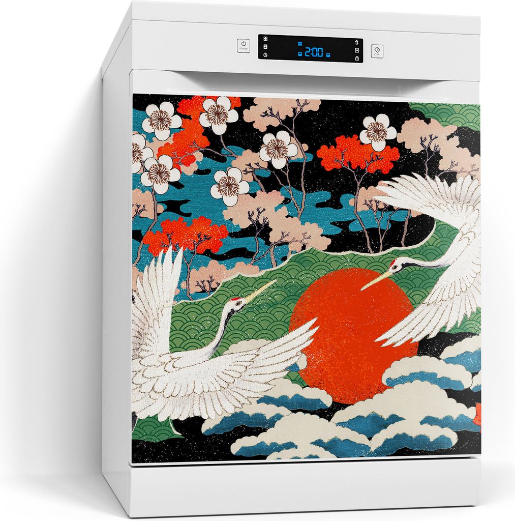 DEQORI Magnetmatte Spülmaschine beschreibbar 60x60 cm 'Kraniche im Morgenlicht' Magnetfolie