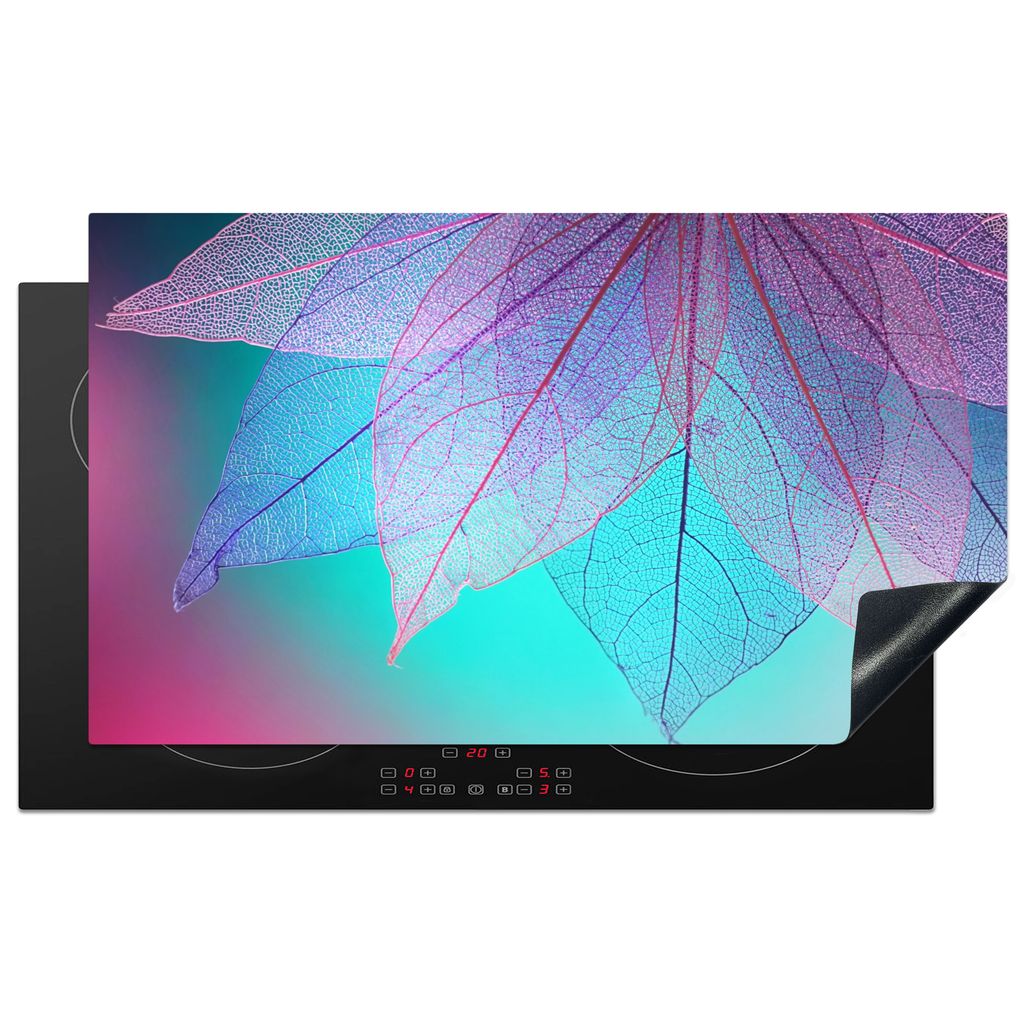 KitchenYeah Herdabdeckplatte Blatt - Bunt - Natur - Abstrakt , 91x52cm, Küche Deko, Glaskeramikkochfeld Herdabdeckung, Abdeckplatte fùr Kochfeld