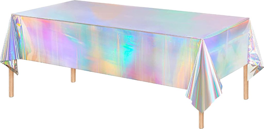 IRIDEENZENZ Tischdecke wasserdichte holographische Folie Tischdecke Party Dekoration Geburtstag Braut Hochzeit Weihnachten Rechteck glänzender Ein...