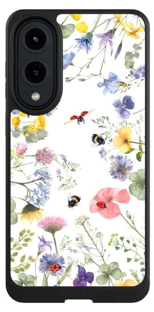 NIVOCASE Hülle für Samsung Galaxy S25 Edge Handyhülle NIVOcore Case Schwarz Biene Blumen Muster
