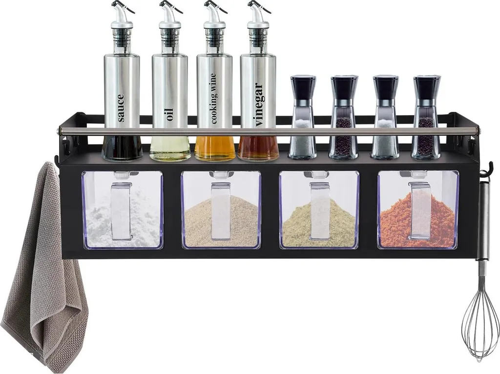 Organisateur à épices noir à 4 compartiments pour cuisine moderne
