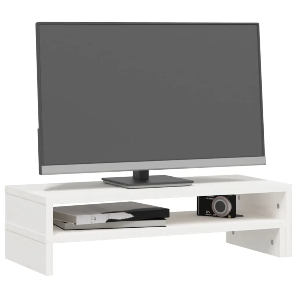Support Écran en Pin Massif Blanc Extensible : Design et Solidité